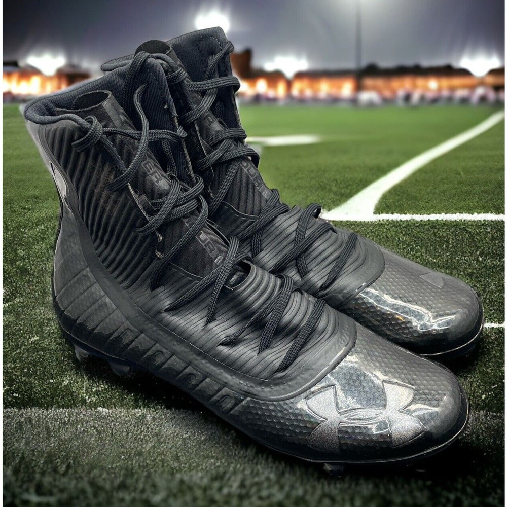 Under Armour Black Carbon Prism High Ankle NFL Football Cleats Mens 10 Fast Ship